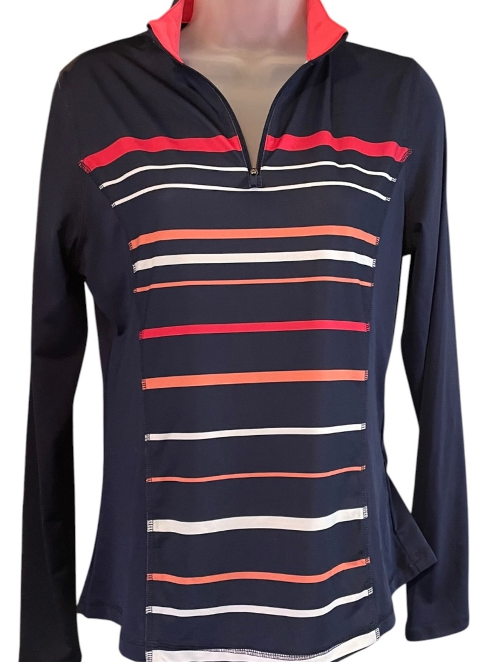Callaway Engineered Navy Stripe Long Sleeve Golf Top Shirt Size Medium